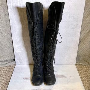 OTK lace up boots with side zippers